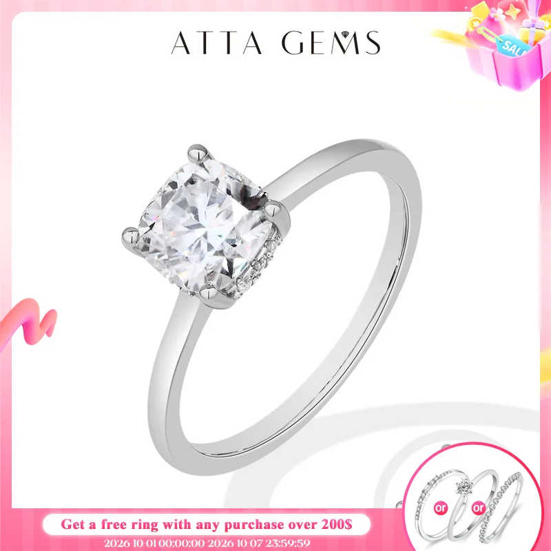 ATTAGEMS Cushion Cut 1.5ct 2.5ct Moissanite Ring DVVS1 925 Silver 18K Gold Plated For Women Engagement Wedding Band Fine Jewelry