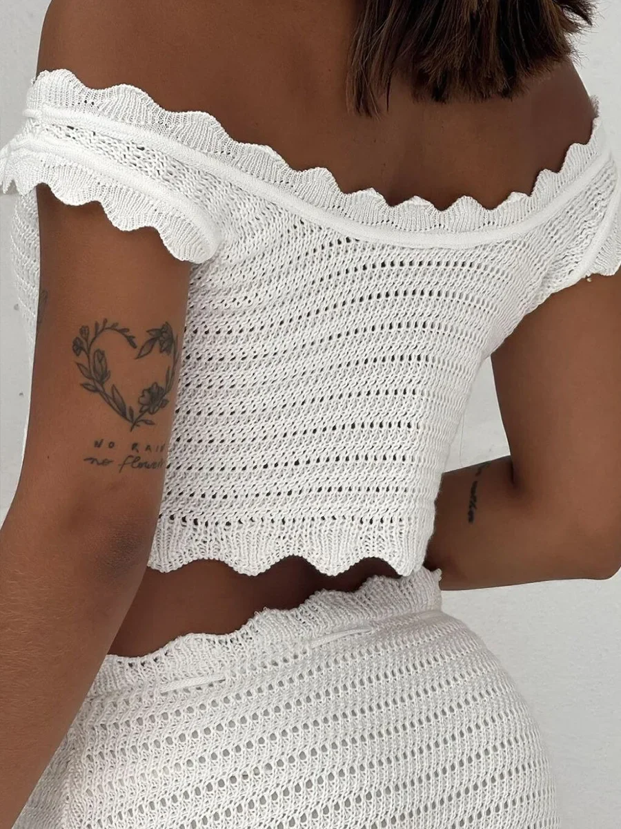 Sumuyoo Crochet suit spring/summer 2026 new wavy sleeveless top high waist skirt two-piece suit