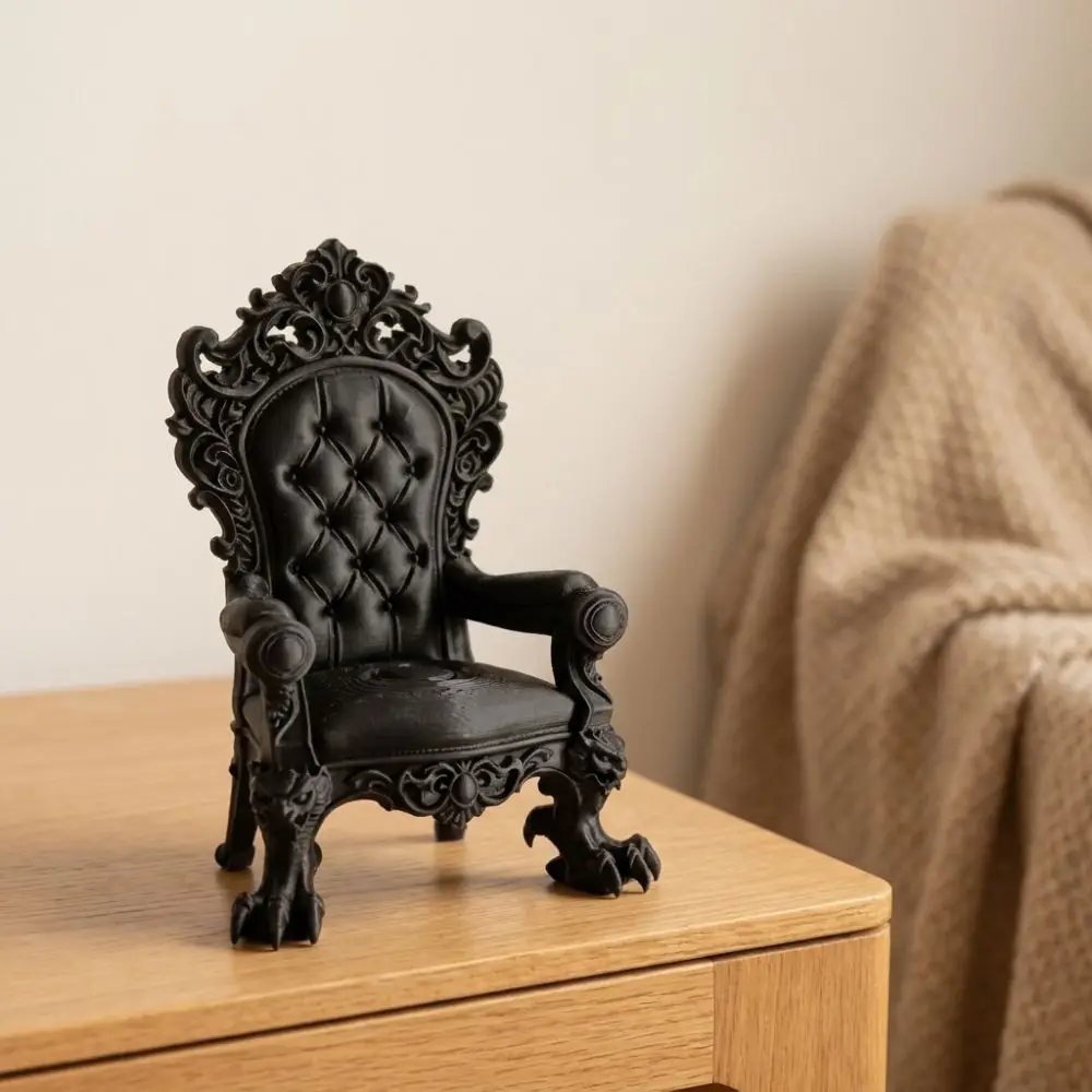3D Printed Mini Gothic Throne Display Chair Vintage Embossed Carved Luxury Throne Stand Dark Style Claw Legs Figure Throne Seat
