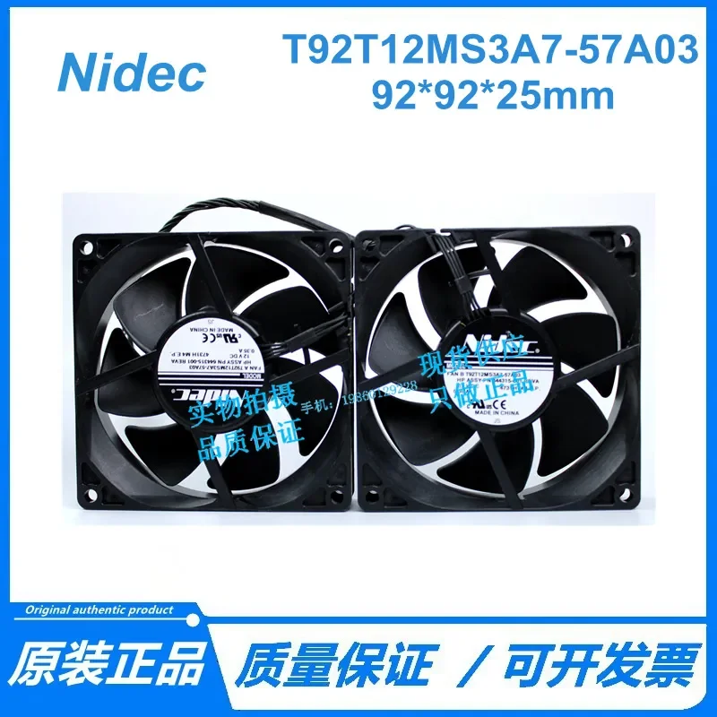 for Nidec 9CM T92T12MS3A7-57A03 12VDC 0.35A 4-wire Silent Cooling Fan