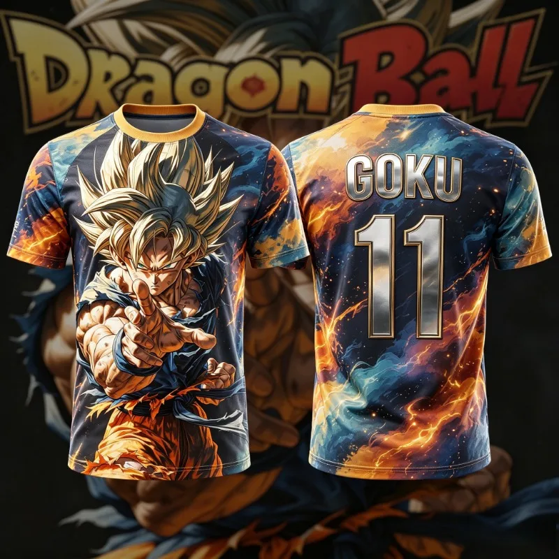 2026 Sommer Dragon Ball Goku Fußballtrikot Atmungsaktives Mesh Anime Fußballshirt Unisex Lässiges Sport-Streetwear Grafik-T-Shirt