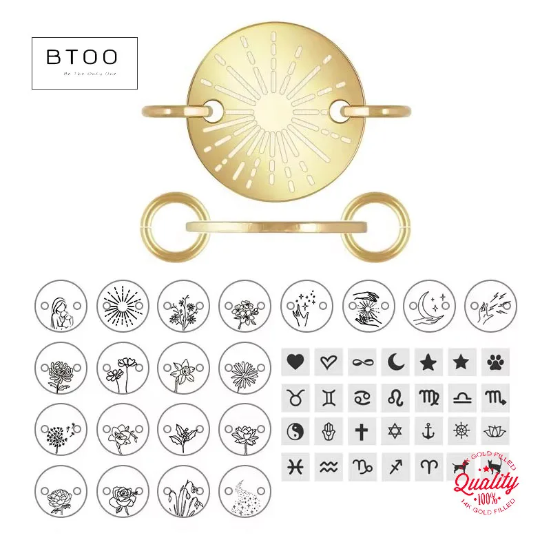 

14K Gold Filled Custom Letter Disc - Double Hole Engravable Initial Multi Tag Disk Pendant Connectors for Jewelry Making