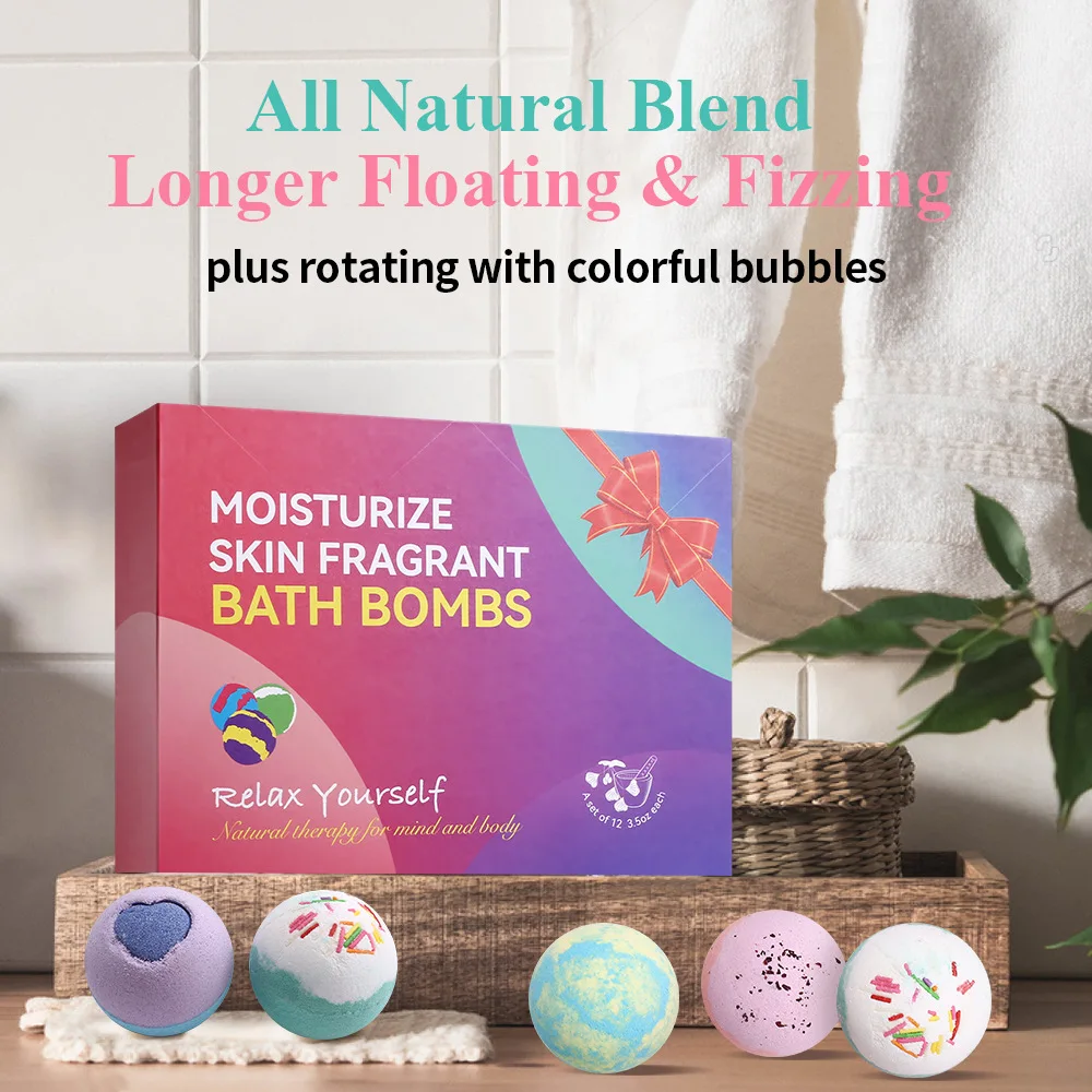 12Pcs Bath Bombs Set Moisturizing Essential Oil Bath Ball Skin Fizzy Spa Bath Bubble Bomb Stress Relief Exfoliating Salt Ball