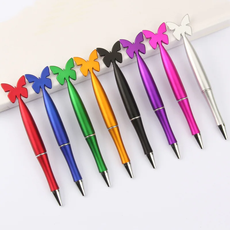 Customizable Text Content, Box, Date, Etc., Random Color, 10/20/40/90 Pieces Creative Glitter Butterfly Plastic Ballpoint Pens, 1.0mm Black Ink - Suitable for Students and Office Workers - Perfect Gift for Back-To-Scho