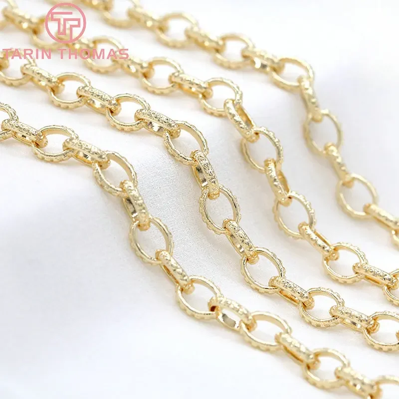 (6351) 50CM 7x9MM 24K Gold Color Plated Brass Necklace Chains Bracelet Chains High Quality Jewelry Accessories Wholesale