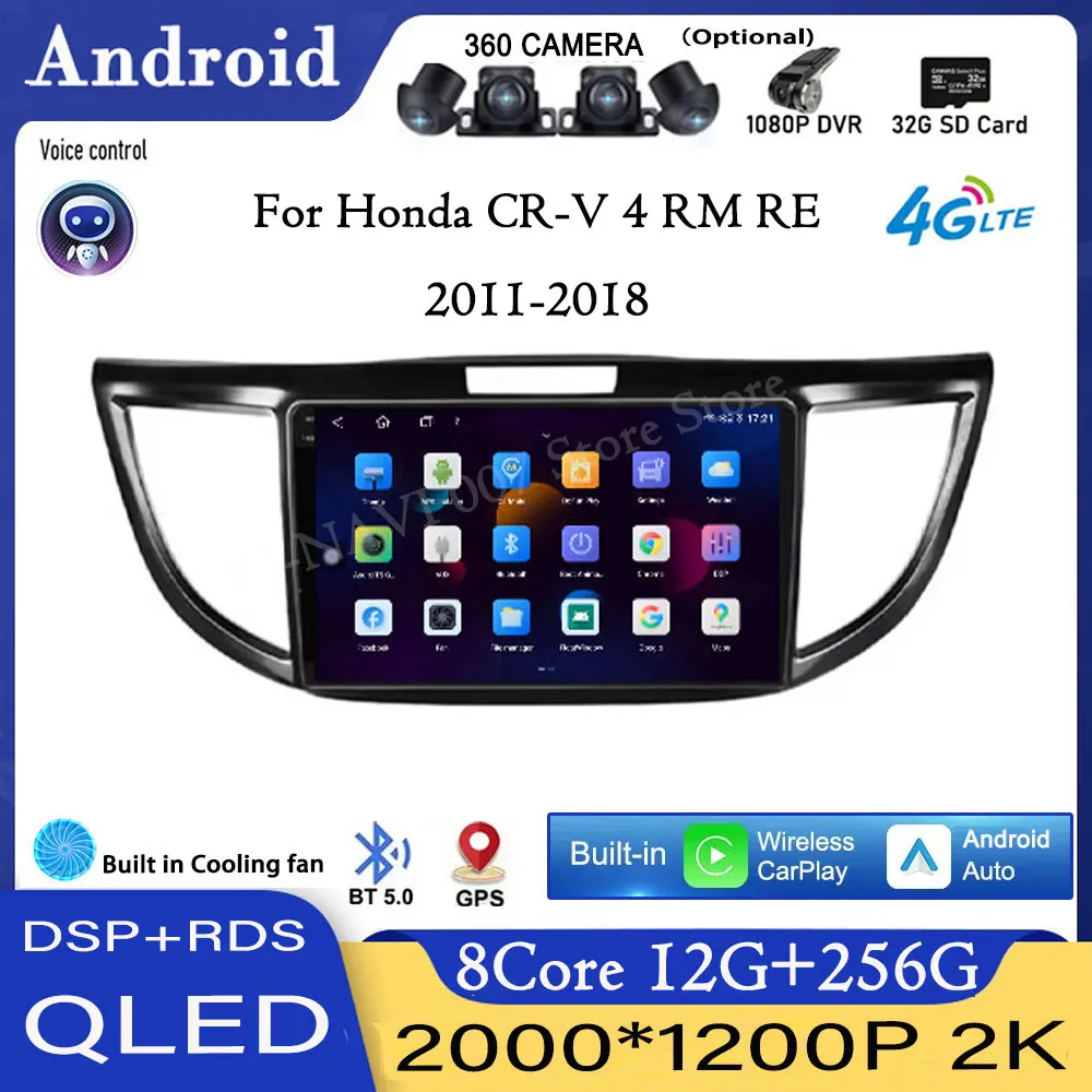 

9-дюймовый Android 14 для Honda CR-V 4 RM RE 2011-2018 Автомобильный радиоприемник Мультимедийное видео GPS QLED Навигация Стереоэкран 4G LTE