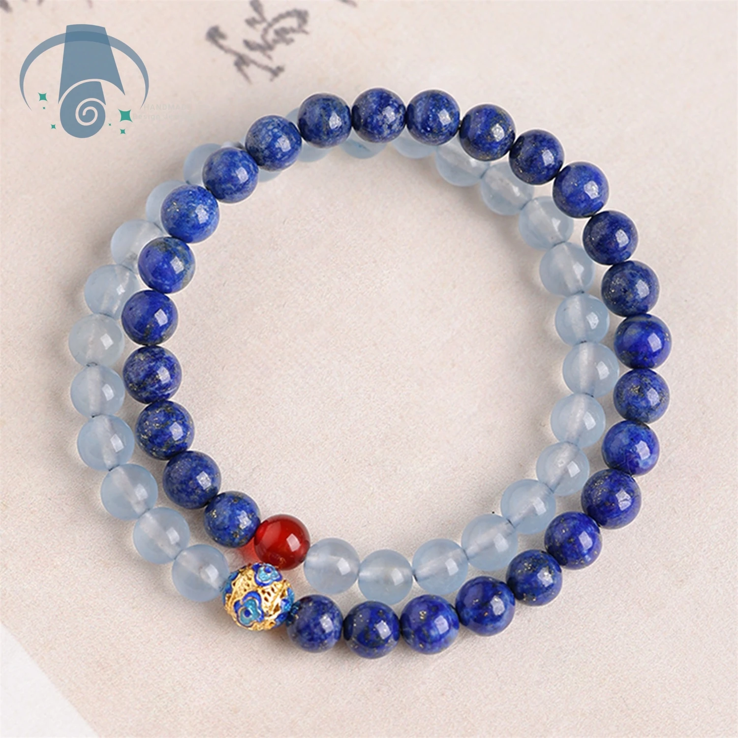 Double Layer Lapis Lazuli Bracelet Natural Stone Beads Bracelet for Women Aqua Blue Chalcedony Crystal Stackable Boho Minimalist