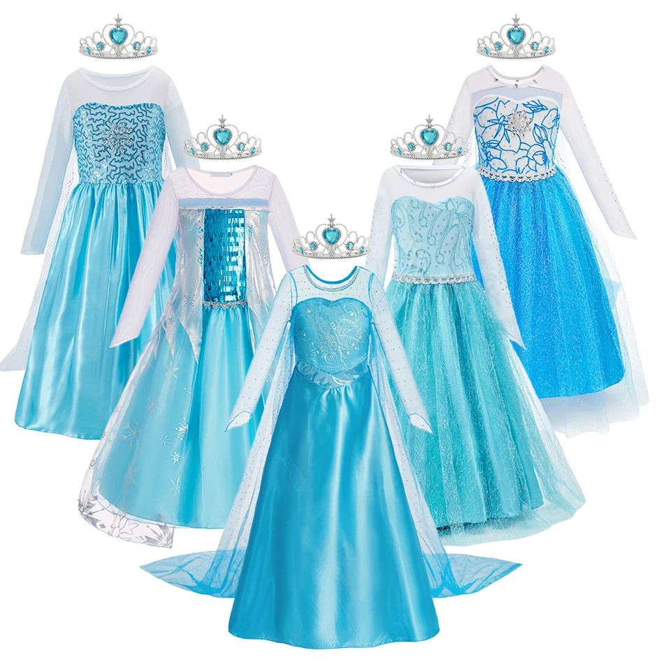 Kids Princess Dress Kids  Elsa Tulle Cloak Cosplay Dresses Little Girls Summer Carnival Birthday 3-12 Years Long Sleeve Dresses