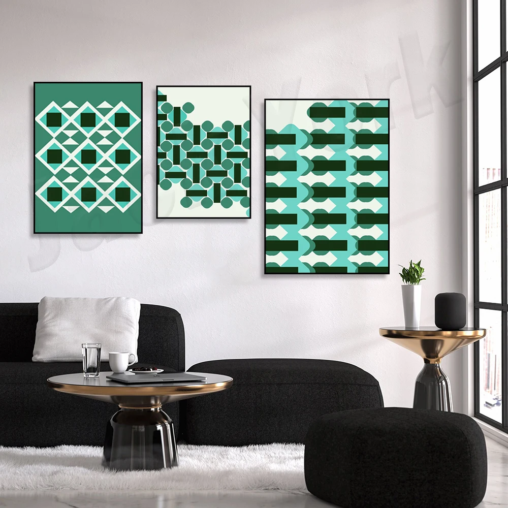 Gallery Wall Art Prints | Abstract Bauhaus Poster | Green and Earth tones | Office Decor | Retro Shapes