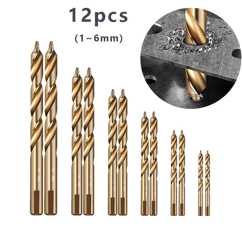 High Speed Steel Cobalt Twist Drill Bits 1~6mm 12Pcs, Sharp Cutting Drill Bit Set for Stainless Steel, Wood & Plastic