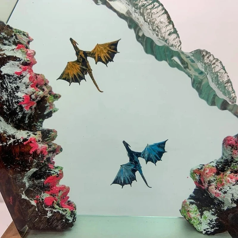ドラゴン出発生物樹脂テーブルライト創造的なアート装飾ランプ飛龍テーマナイトライト USB 充電