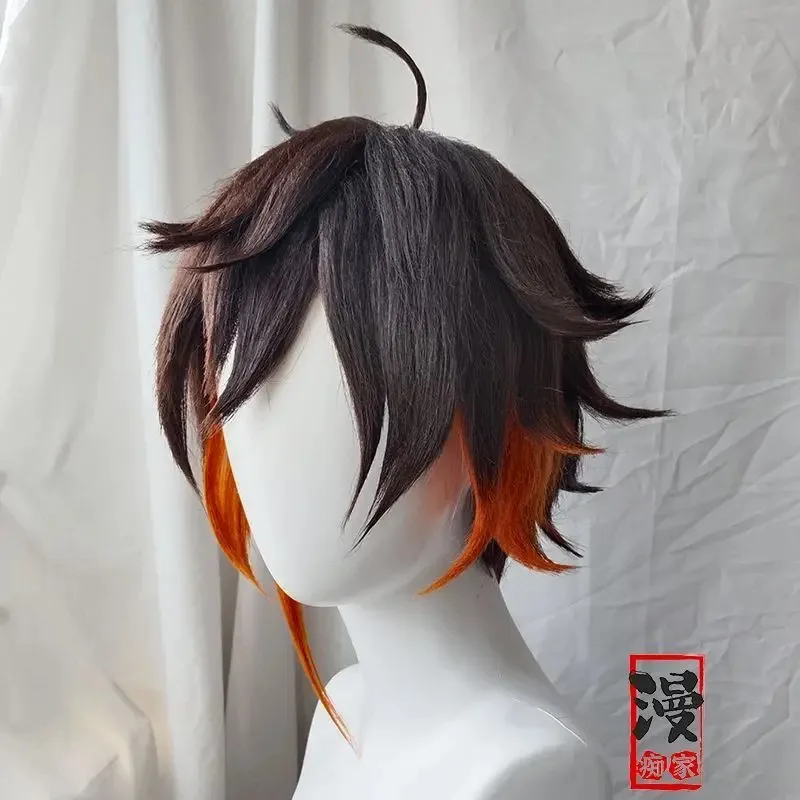 Styled Zhongli Genshin Impact Cosplay Wigs Gradient Brown Long Cosplay Wig Zhong Li Heat Resistant Synthetic Hair Game + Wig Cap