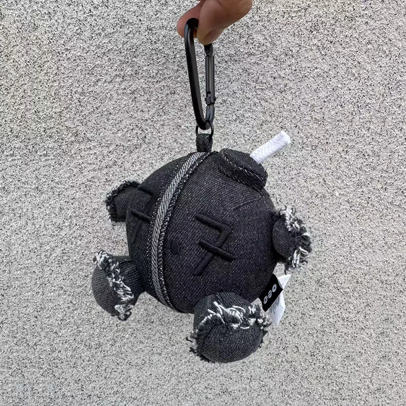 Aesthetic Distressed Denim Bom b Plush Keychain Unique Bag Charm Cool Edgy Streetwear Backpack Accessory For Kpop Fans Goth Teen