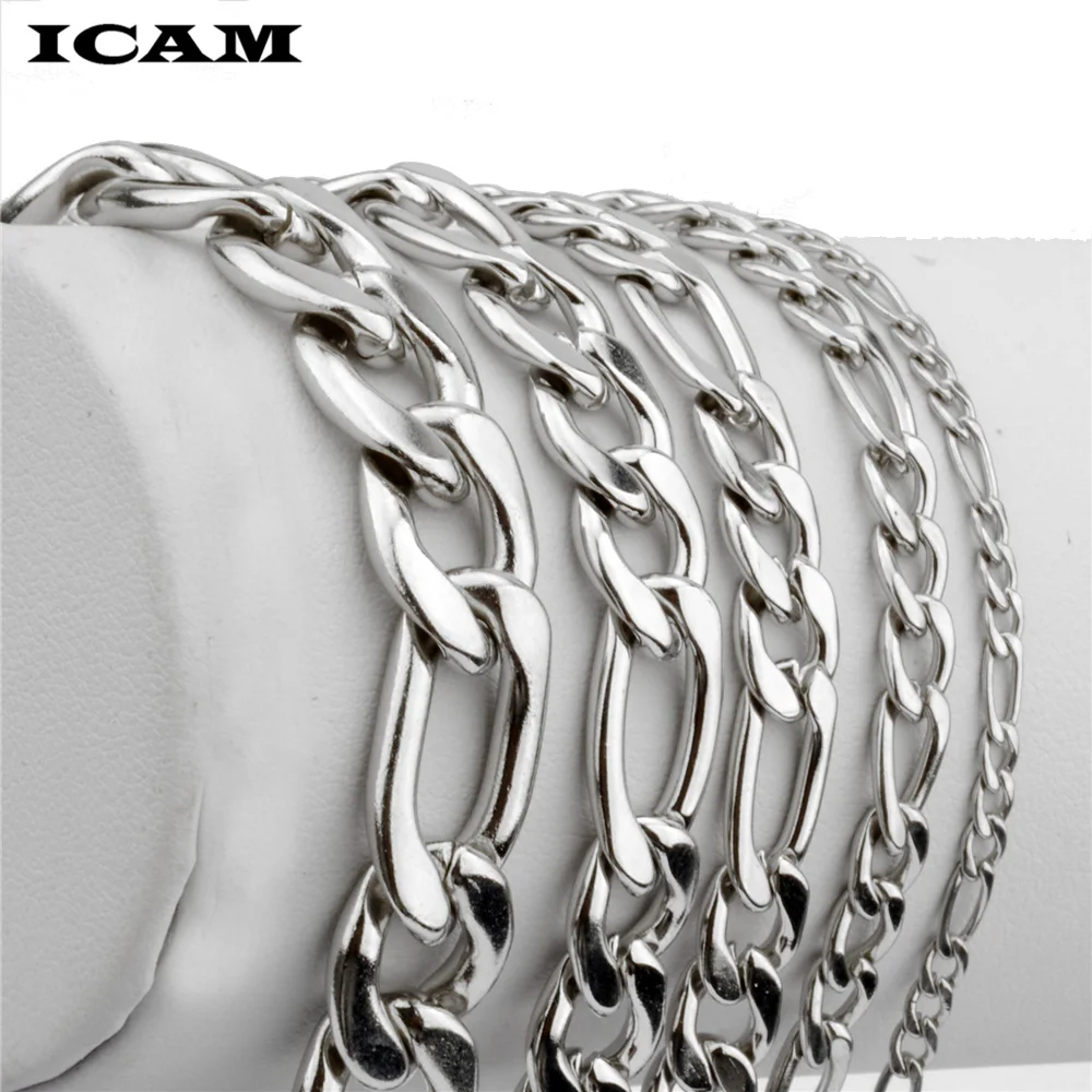 ICAM Beautiful Elegant wedding women men silver color 3-11MM Flat Figaro Bracelet high quality fashion classic jewelry wholesale