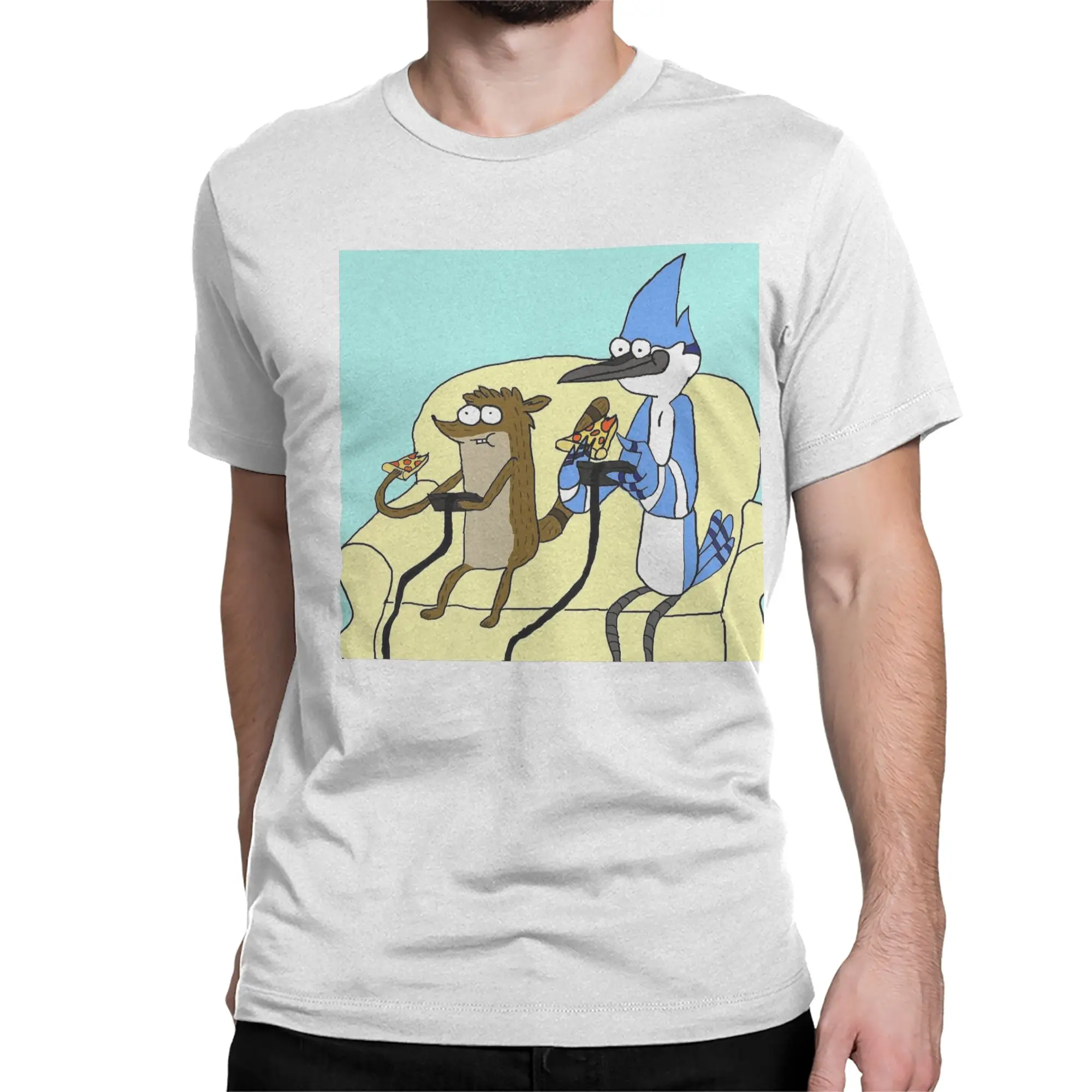 Funny Rigby and Mordecai Best team T-Shirts for Men Pure Cotton T Shirts Regular Show Short Sleeve Tee Shirt Summer Clothes