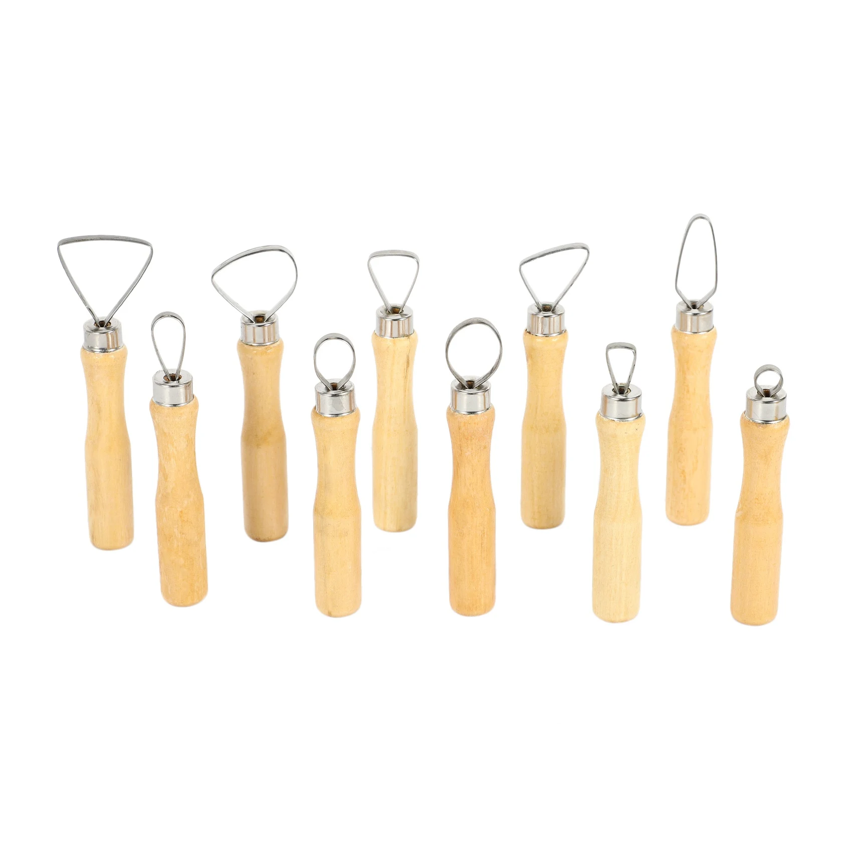 Metal + wood Thick Handle Flat Wire Cutter Clay Pottery Sculpting Tool Set Pack of 10