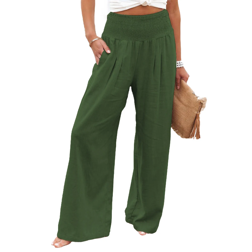 Regular Pants Pants Solid Color Solid Wide Leg Pants Vacation Women Casual Loose Brand New Elastic Waist Trousers