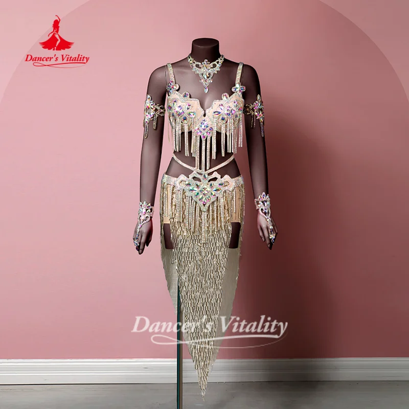 Belly Dance Set Customized High-end Senior AB Stones Performance Costume Drum Solo Stage Competition Wear Dancer's Vitality