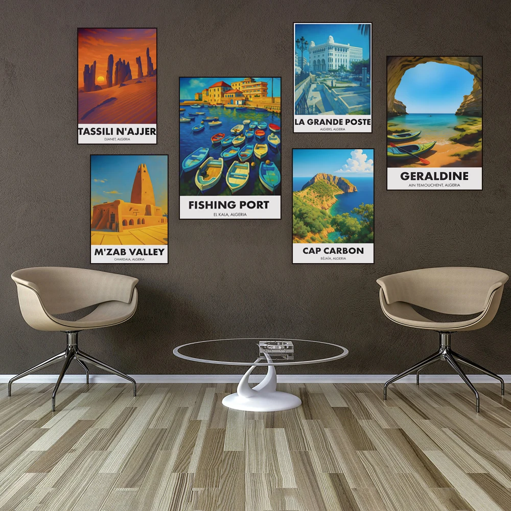 Fishing port, El Kara, Mzab Valley, Ahgar Mountains, Gardaya, Gufi Gorge, Batna, Mashutin Baths, Qalma Algeria travel poster