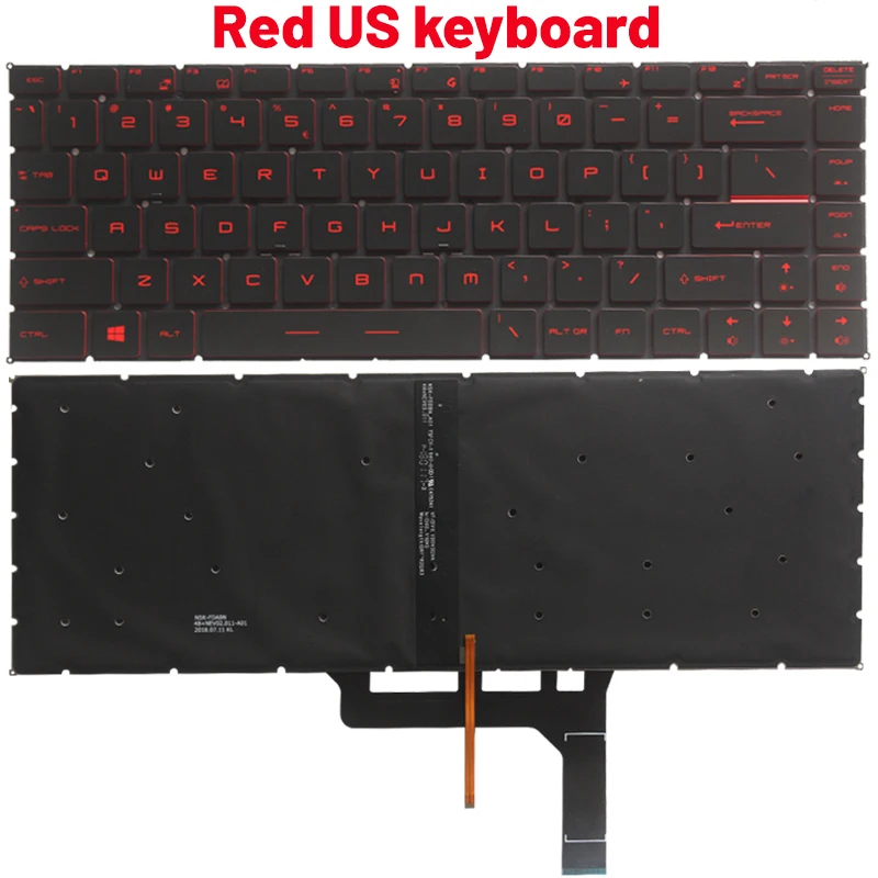 Keyboard laptop Rusia/AS/Spanyol untuk MSI GF63 8RC 8RD MS-16R1 MS-16R4 GF65 Thin 9SD 9SE 10SD 10SE MS-16W1 GS65 GS65VR MS-16Q1