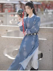 Original Hanfu Tang Dynasty Gentle Printing Round Collar Robe Chinese Traditional Clothing Scholar Men Women Cosplay Hanfu Set