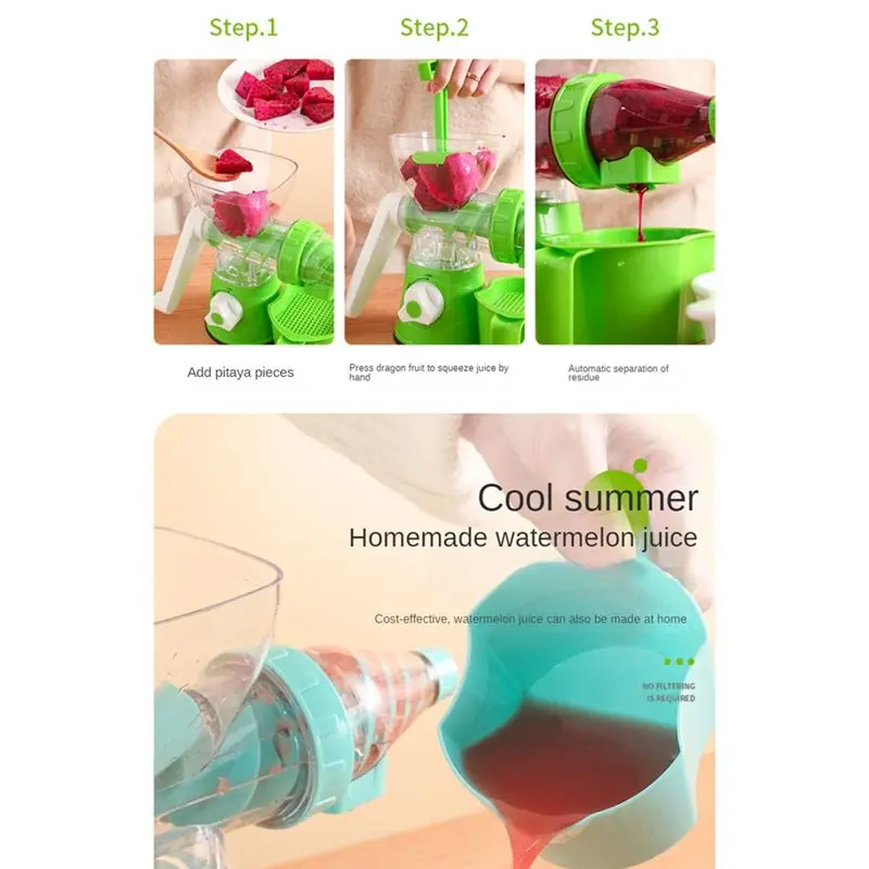 SSR Manual Juicer Silicone Suction Bottom Hand-Cranked Juicer Easy Storage Portable Manual Squeeze Juice Squeezer Green