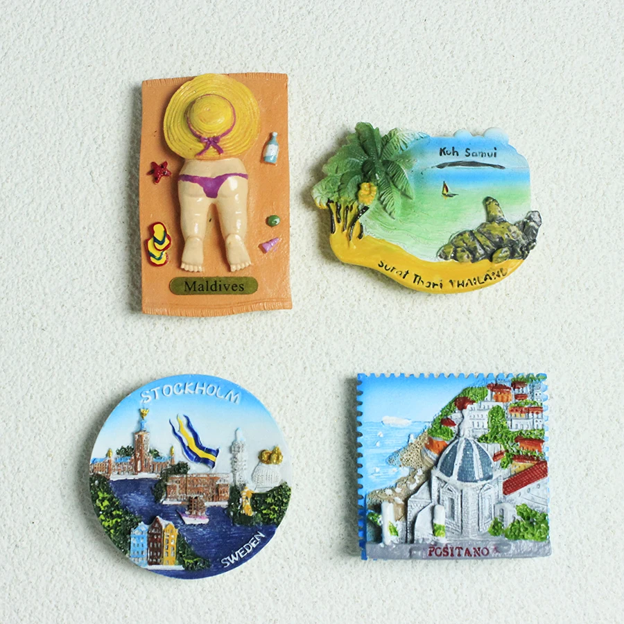 Resin refrigerator stickers for tourist souvenirs from around the world, positano、maldives、stockholm、koh samui