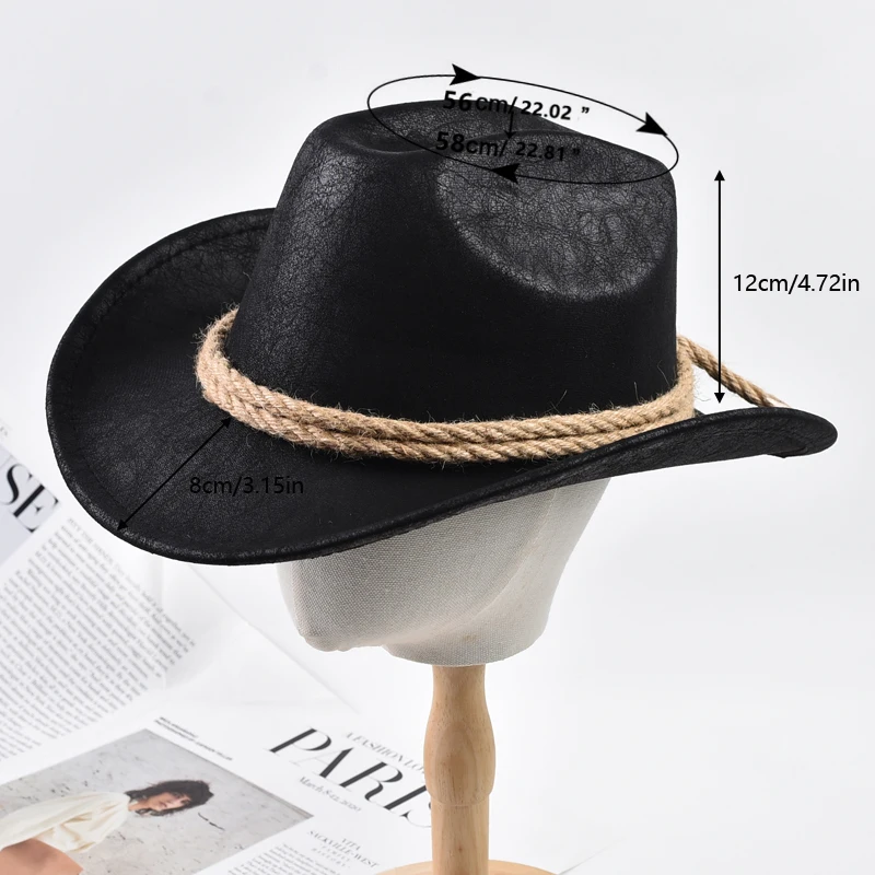 Neue Vintage Roll Krempe Western Cowboy Hüte Outdoor Reise Gentleman Cowgirl Jazz Hut Feiertage Party Cosplay Hut – Detail 3