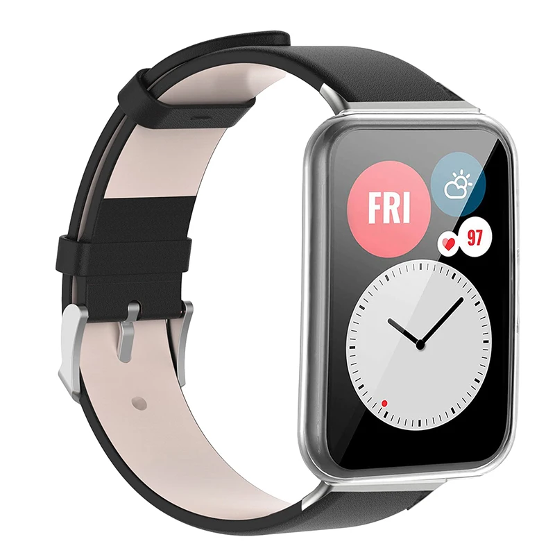 

For Huawei Watch Fit 2 Leather Watch Strap Quick Release Wrist Band Sports Watch Watchband Replacement - Black