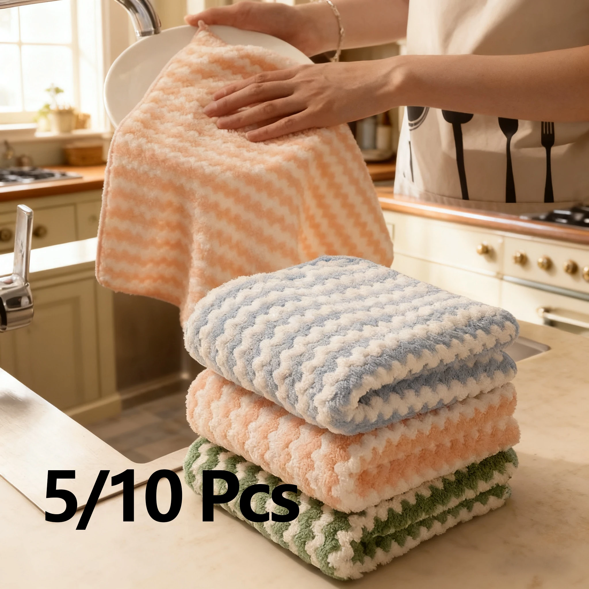 Paños de limpieza y platos de cocina de microfibra de 5/10 piezas: aceite súper absorbente y antiadherente para limpieza del hogar