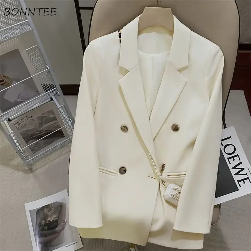 S-3XL Blazers Women Straight Causal Spring Chic Double Breasted Korean Style Fashion Temperament Office Ladies Simple All-match