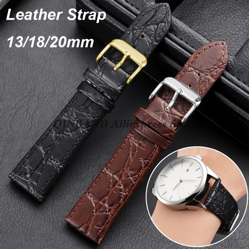 13mm 18mm 20mm Black Brown Vintage Leather Watchband Matte Crocodile Embossed Leather Watches Strap Universal Men Women Bracelet