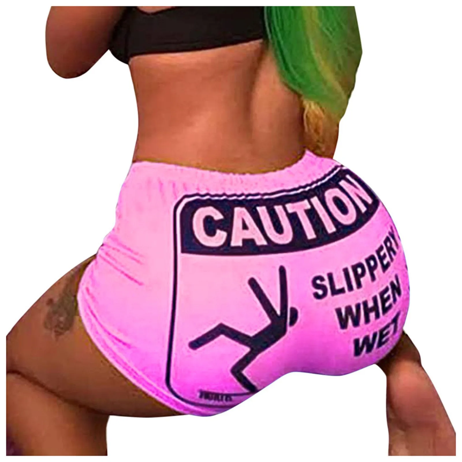 Caution Letters Print Women Yoga Shorts Push Up Butt Lift Mini Hot Short Pants Booty Shorts Gym Clothes Athletic Running Sports