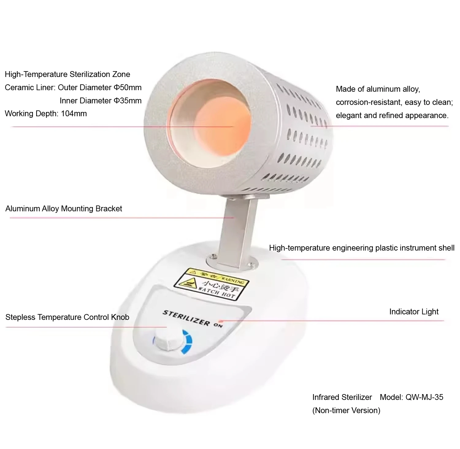 QW-MJ-15 Lab Infrared Sterilizer High Temp 825°C Flameless Disinfection Tool Inoculating Loop & Needle Sterilizer