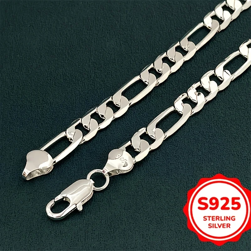 

Elegant 925 Sterling Silver 6mm Figaro Link Chain Necklace for women lady men gift Perfect For Casual Attire Special Occasions