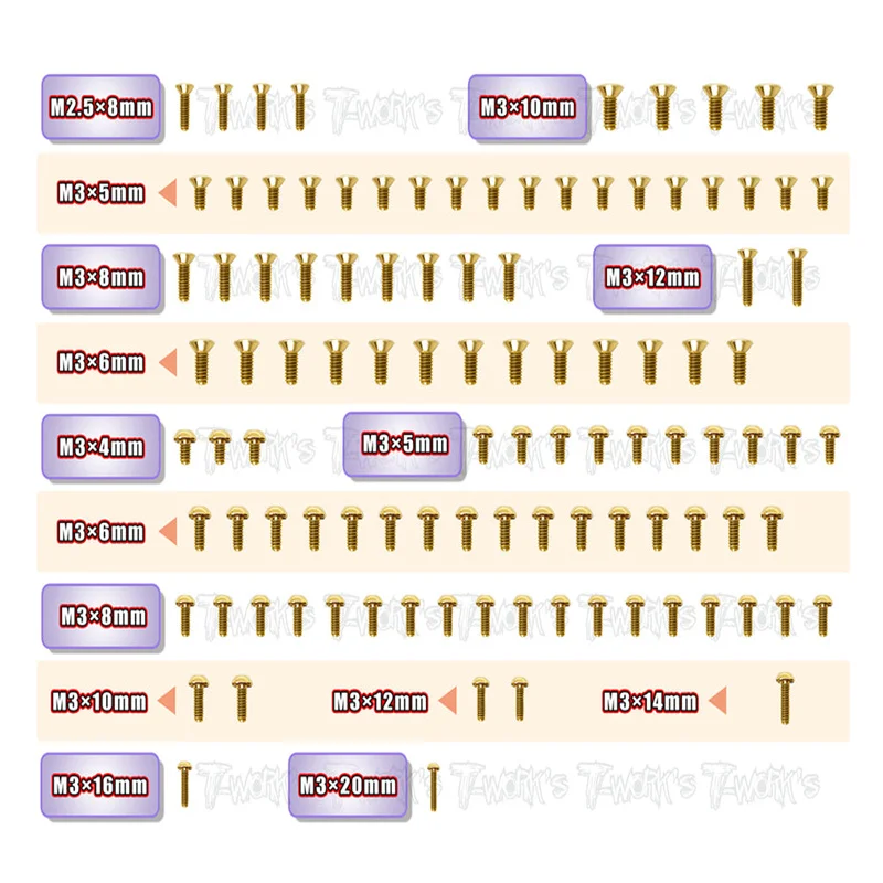 Original T works GSS-X4F Gold Plated Steel Screw Set 105pcs. ( For Xray X4F )ssional Rc part