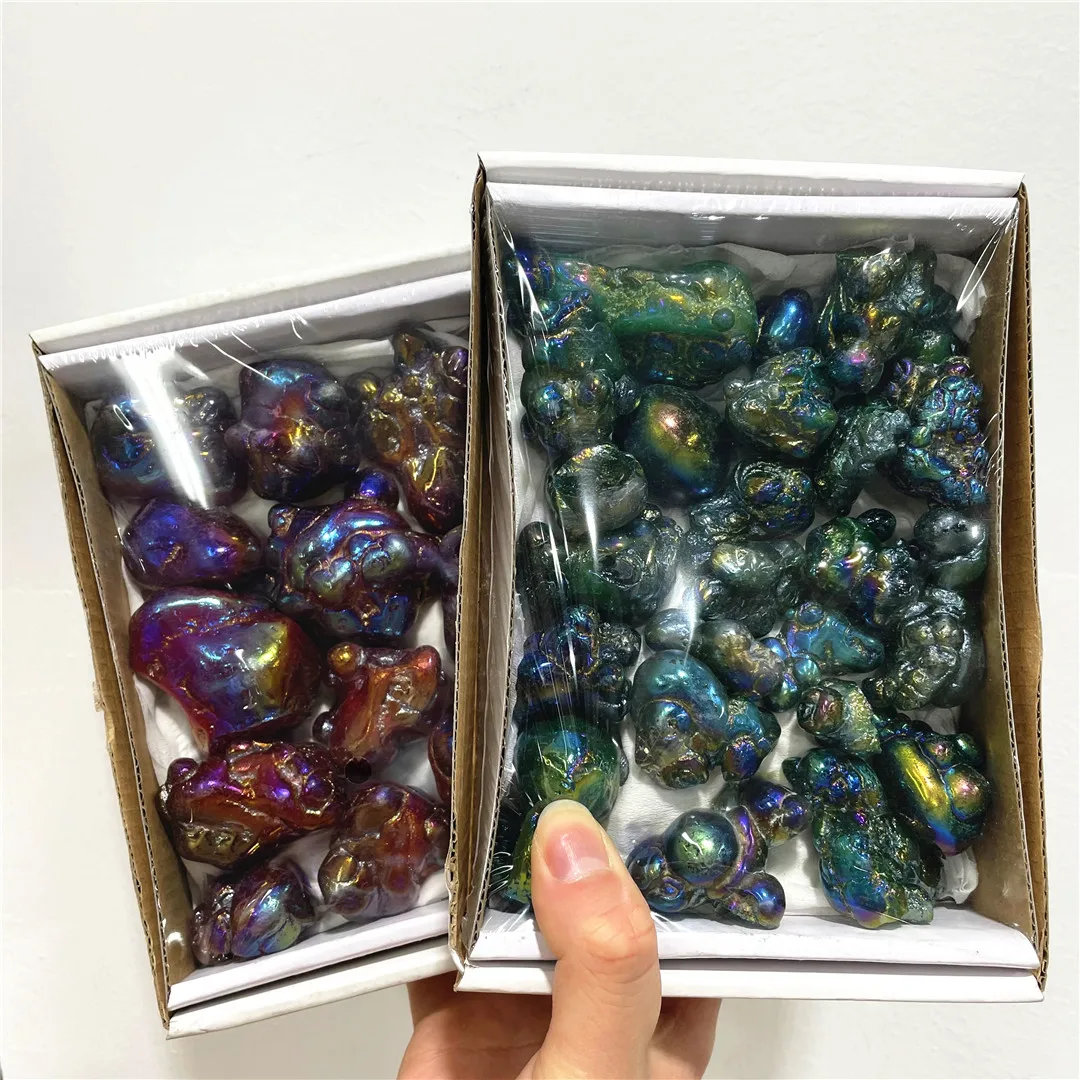 

Multihead Natural Agate Specimens Electroplated Angel Aura Crystals Ornaments Gorgeous Decorative Rocks Stone Boxes Set For Gift