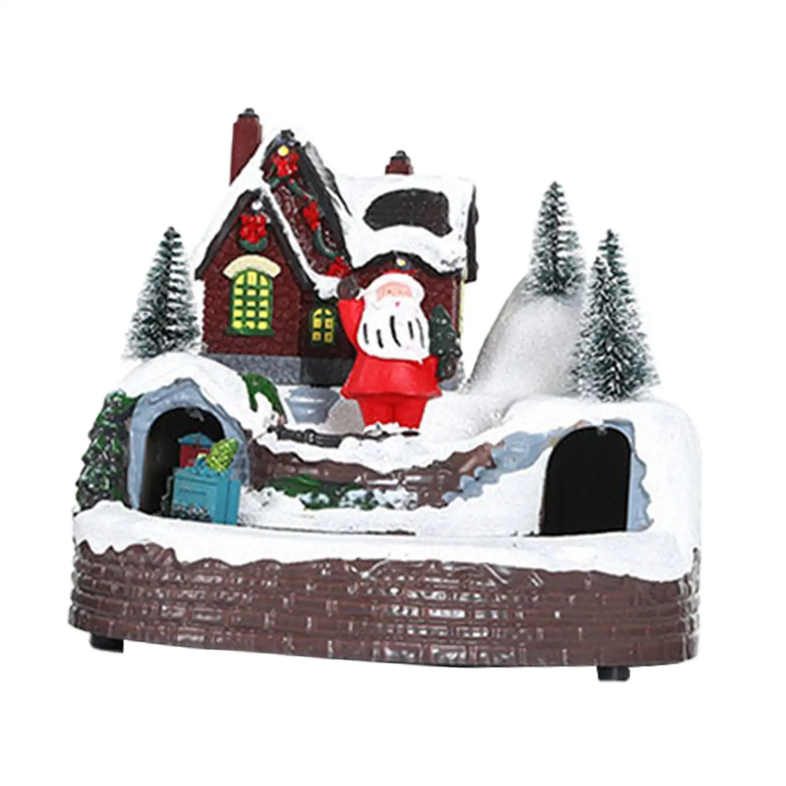 Lighted Christmas Village House Figurine Christmas Decoration Musical Box for Bedroom Living Room Holiday Fireplace Shelf