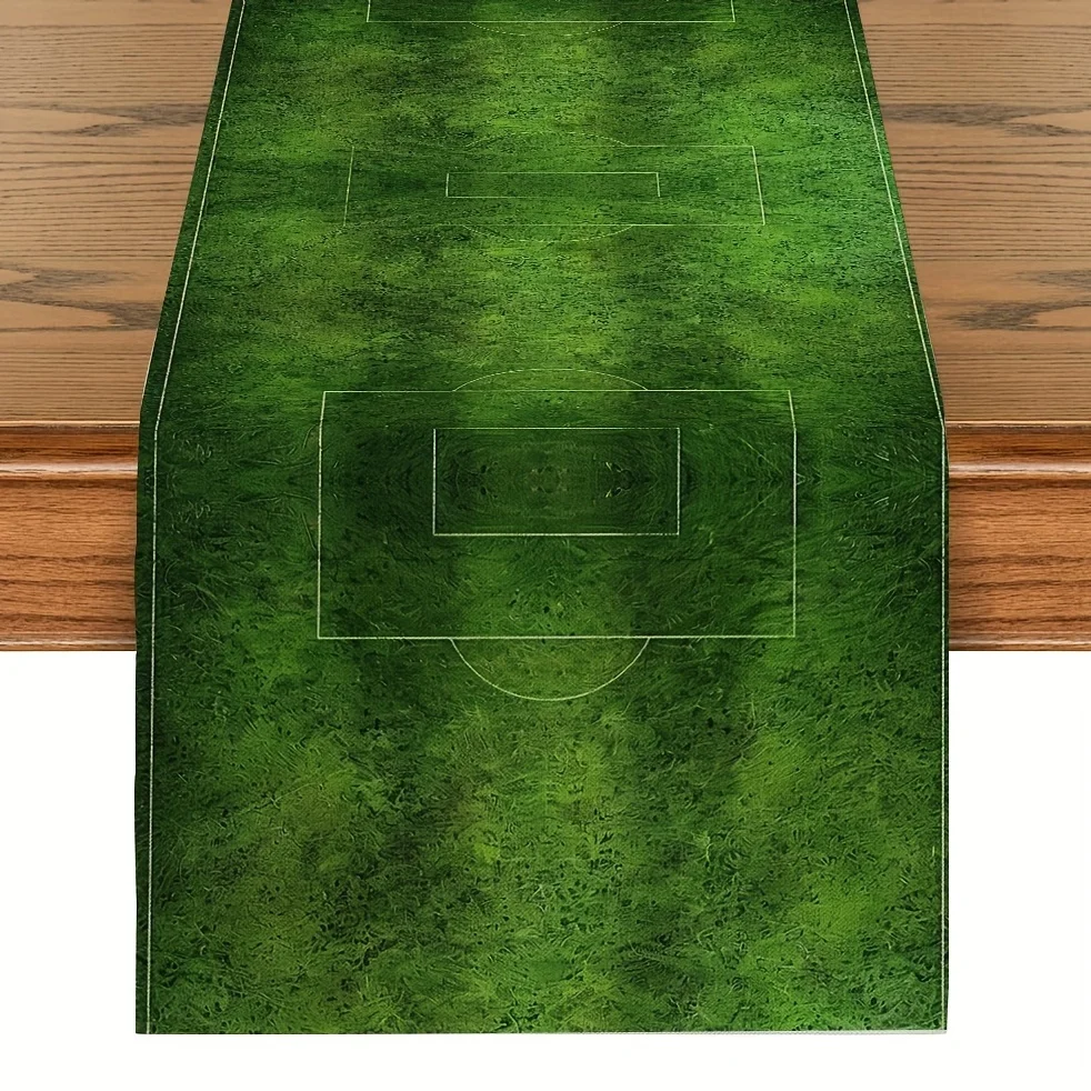 

Table Runner Soccer Field Printed Dining Table Runner, Green Athletic Field Line Design For Sports Themed Parties & Events