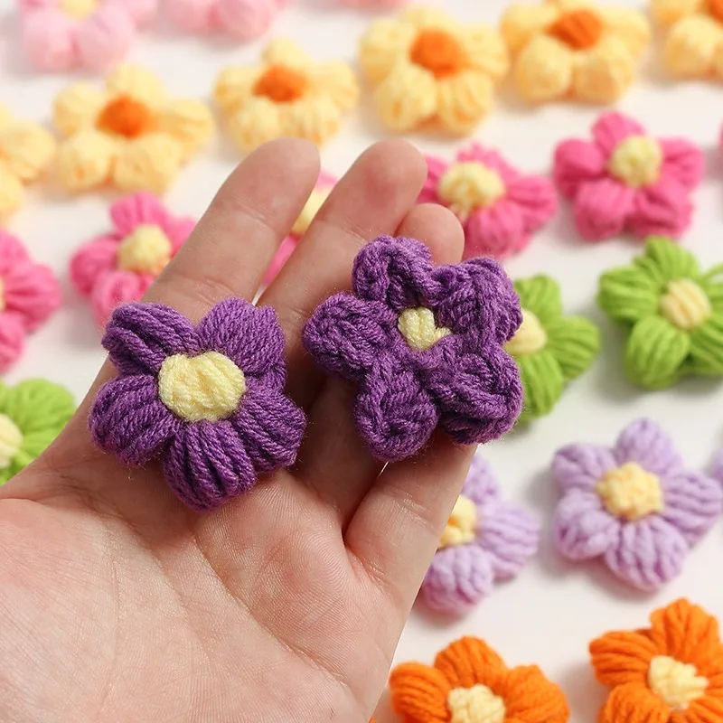 10pcs Hand-knitted Flower Applique Sew r For Clothes Shoes Hats Craft Diy Hair Clip Wedding Hats Decorative Accessories