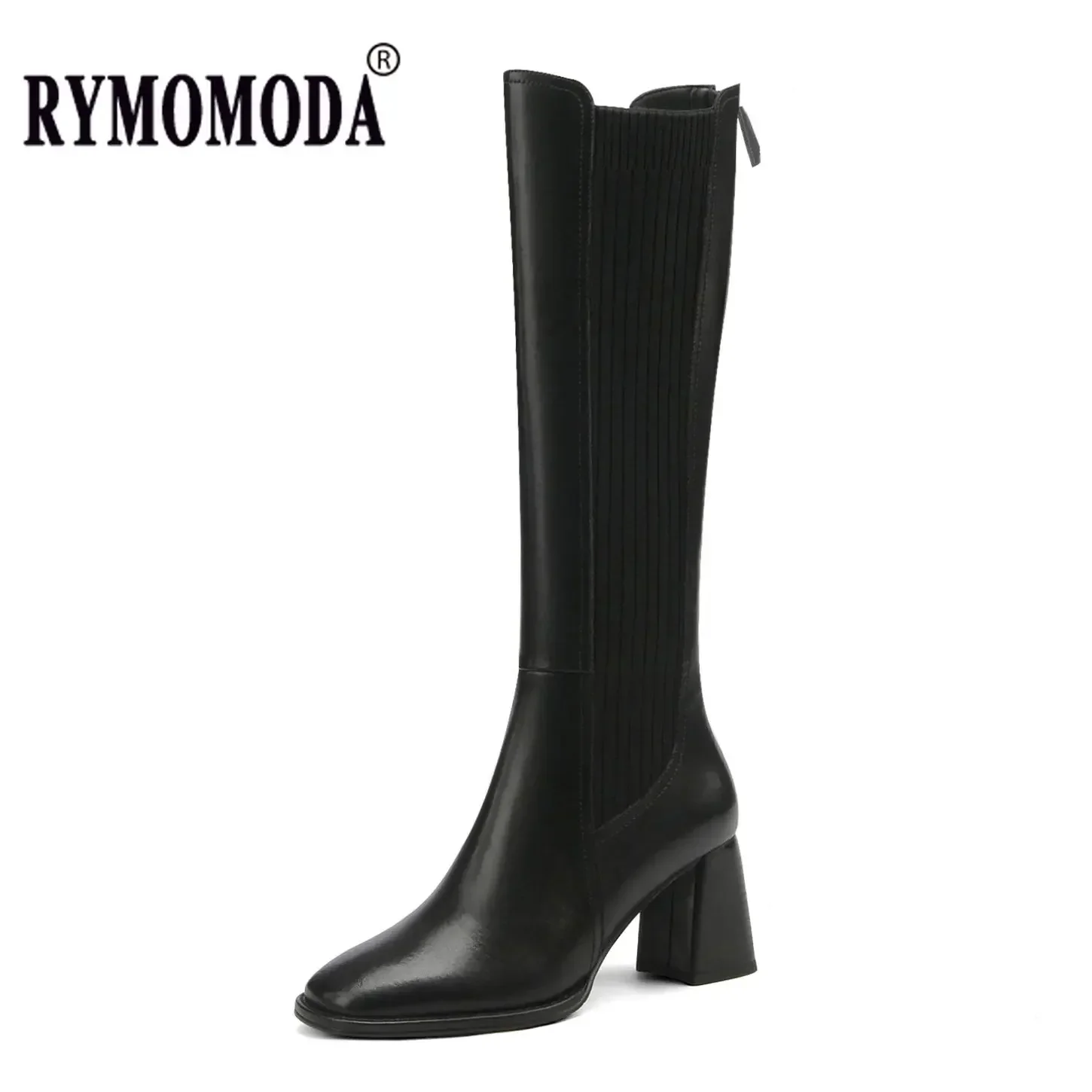 Knee High Boots Women 2024 Winter Warm Handmade High Quality Split Cow Leather ZIP Brown Black Block High Heels Long Boot Shoes