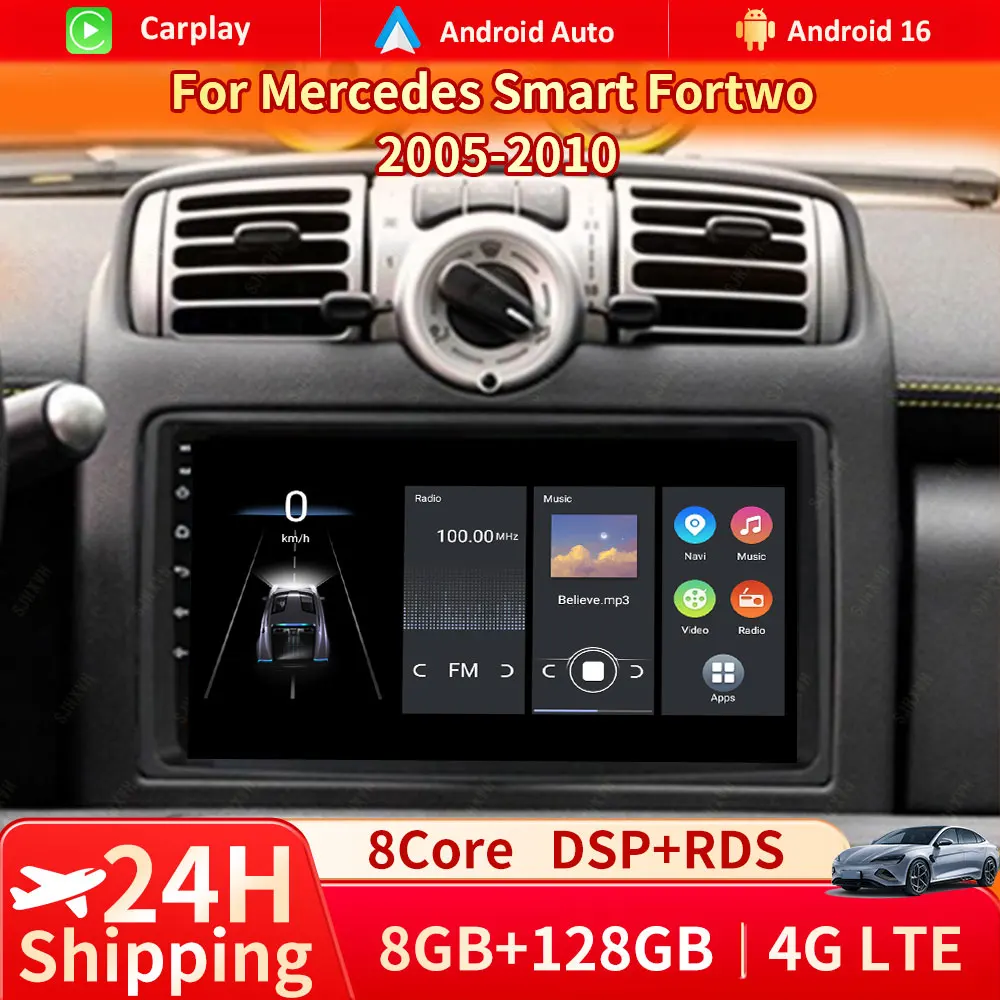 

Android Radio For Mercedes Benz Smart Fortwo 451 2005 - 2010 Wireless Android Auto Carplay Car Multimedia Player 4G 2 Din