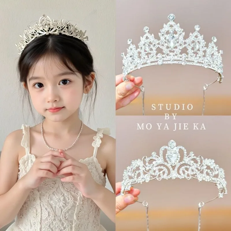 

New Birthday Gift Crown Children's Headdress High-end Crystal Princess Hairband Girl Headband Girl Atmosphere Crown Luxury.