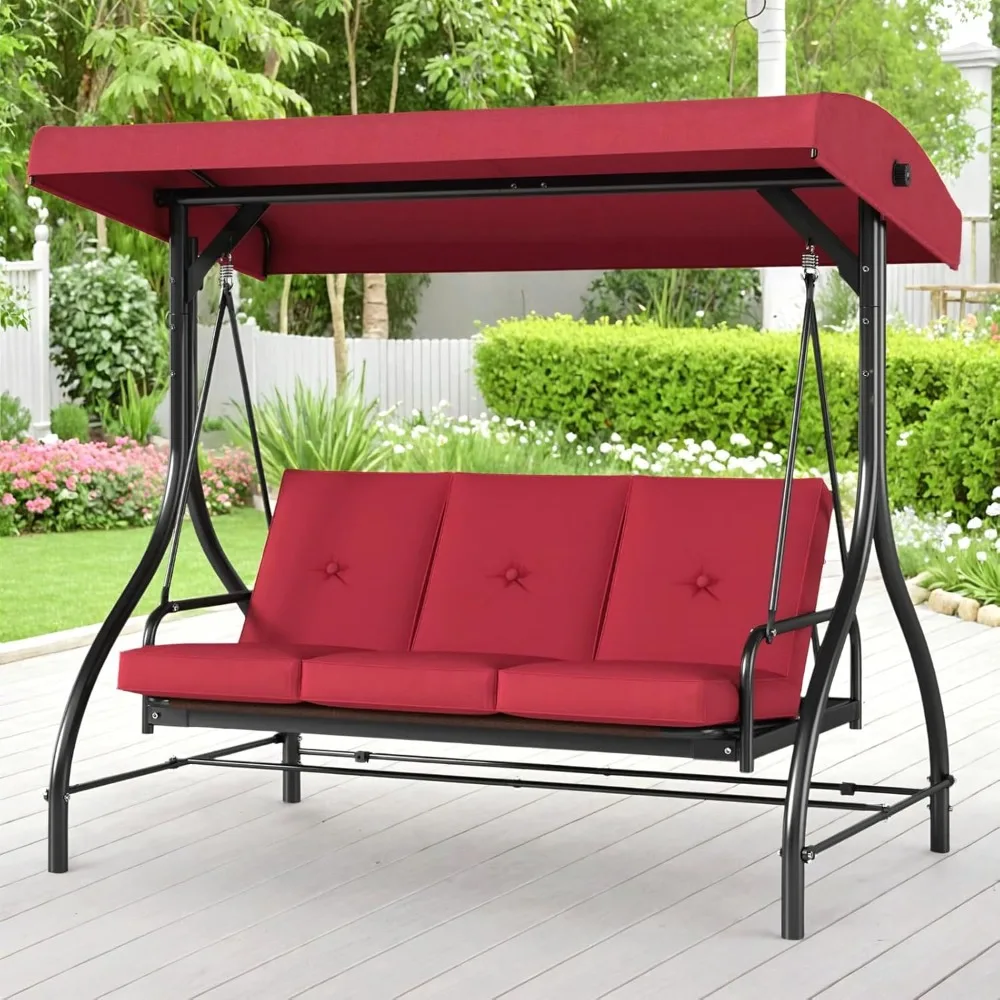 

3-seat Outdoor Patio Swing, Porch Swings, Backrest Bench Sets, Glider Swing Bed Chair W/adjustable Canopy,