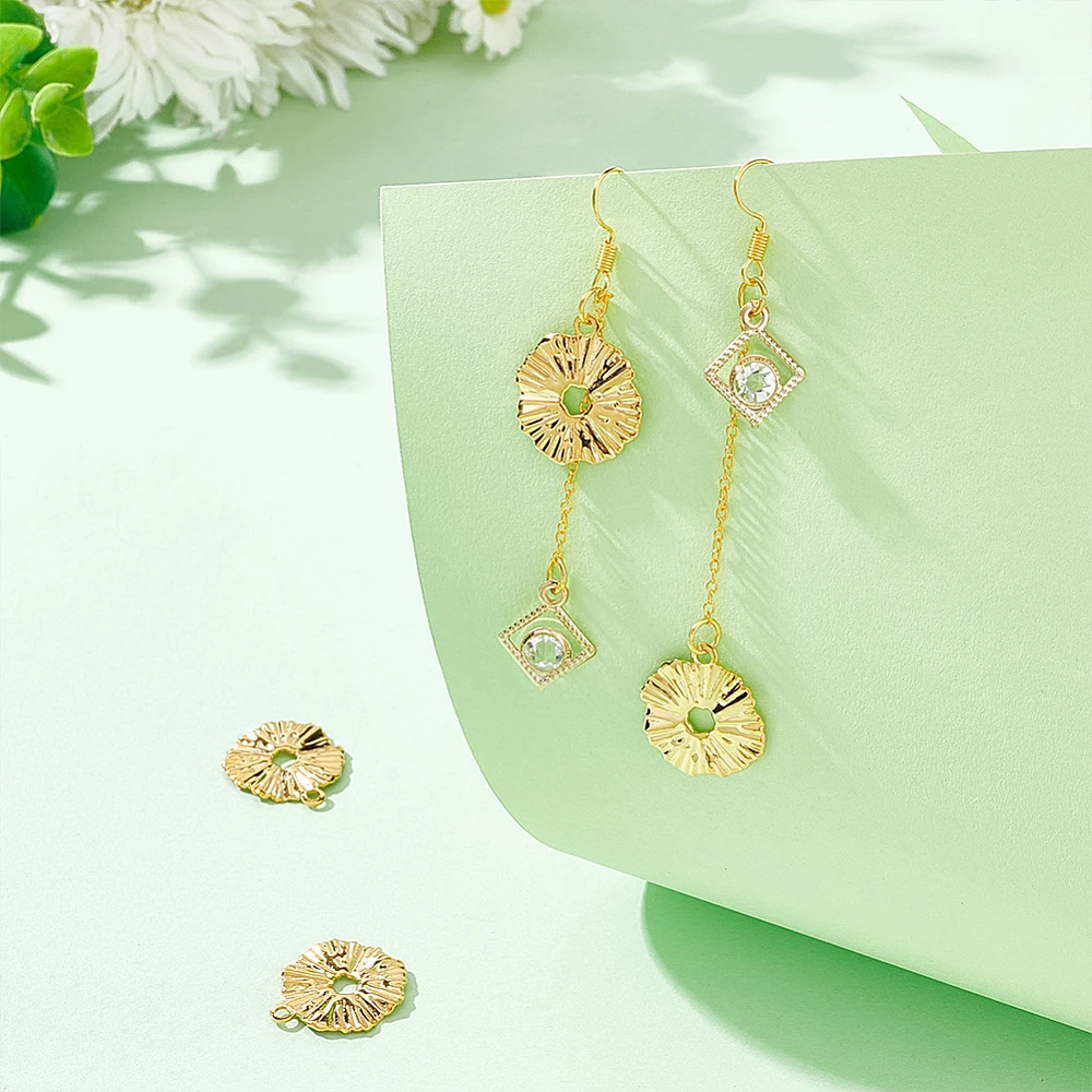 10pcs Golden Textured Flower Charms 304 Stainless Steel Pendants Hollow Flower Pendant 1.8mm Small Hole Charm for DIY