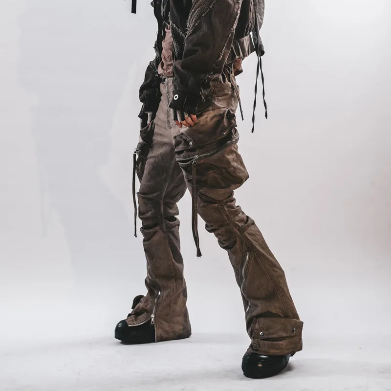 HKSH Spring Autumn Winter New Men Punk Techwear Three-Dimensional Pocket Zipper Pocket Stacked Cargo Pants Dark Chic Ins HK14942