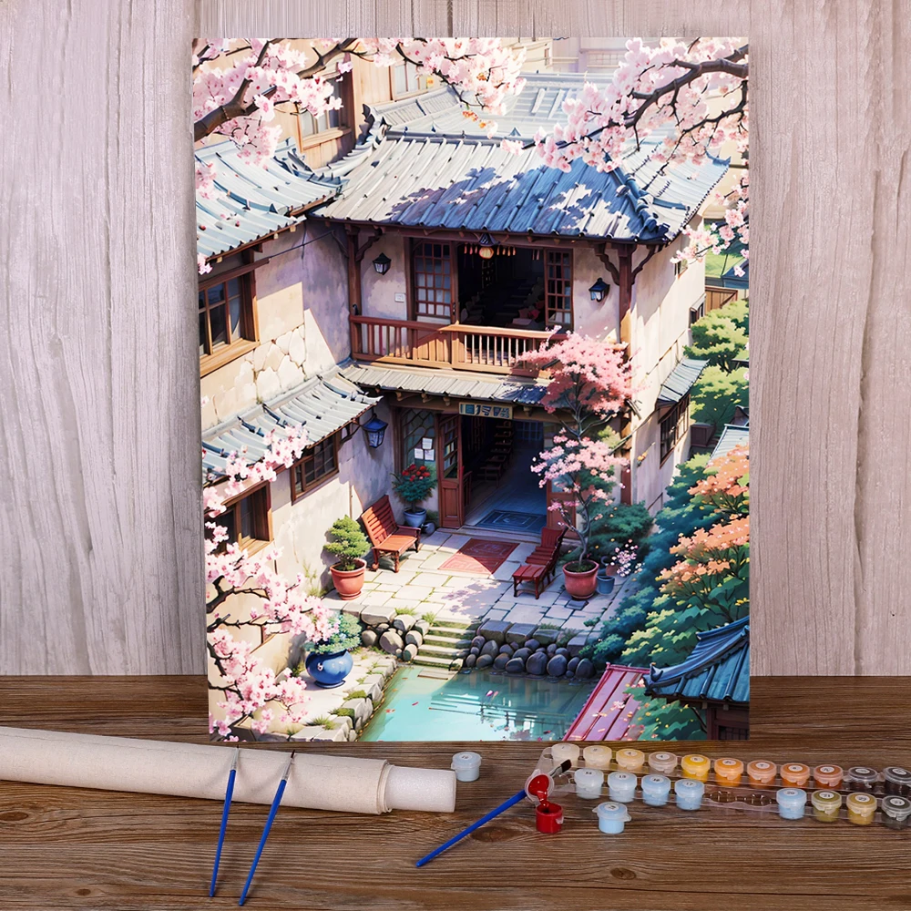 Japanese Sakura House Paint By Number For Adults 20x30 Custom Crafts Kits For Adults Wall Decor Gift For Wife Wholesale 2024 NEW