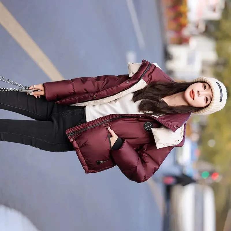 

Трендовое зимнее ветрозащитное хлопковое пальто с капюшоном в стиле пэчворк, женская теплая куртка-пуховик с воротником-стойкой, парка с длинным рукавом, короткий топ