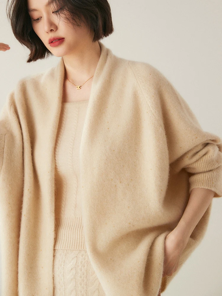 

Yoyoselect Women's 100% Cashmere Cardigan Fashion Elegant Sweater Shawl Versatile Coat Autumn Winter Knitwear Light Luxury Tops