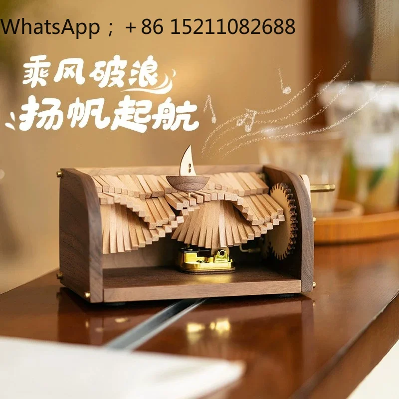 LLY solid wood music box hand-cranked DIY hand-assembled music box creative boy birthday gift